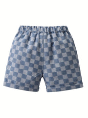 Plaid Print Boys Creative Shorts Casual Quick Dry Stretchable Summer Outdoor