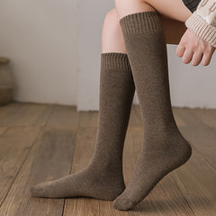 Solid Calf Socks Warm Knee High Stockings Women's Hosiery