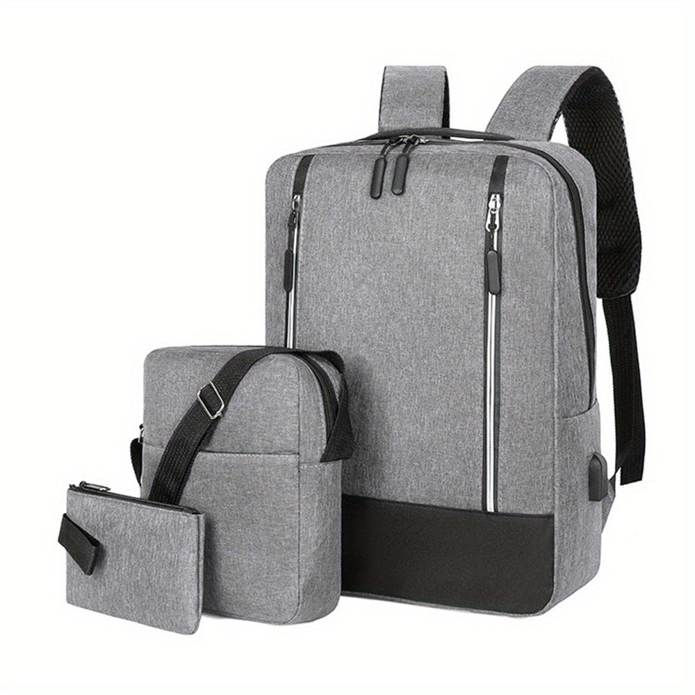 3pcs Backpack Crossbody Bag And Pen Bag Set Men's Three piece Computer Bag