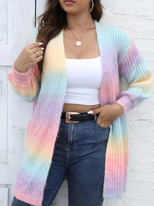  Rainbow Ombre Print Knit Cardigan