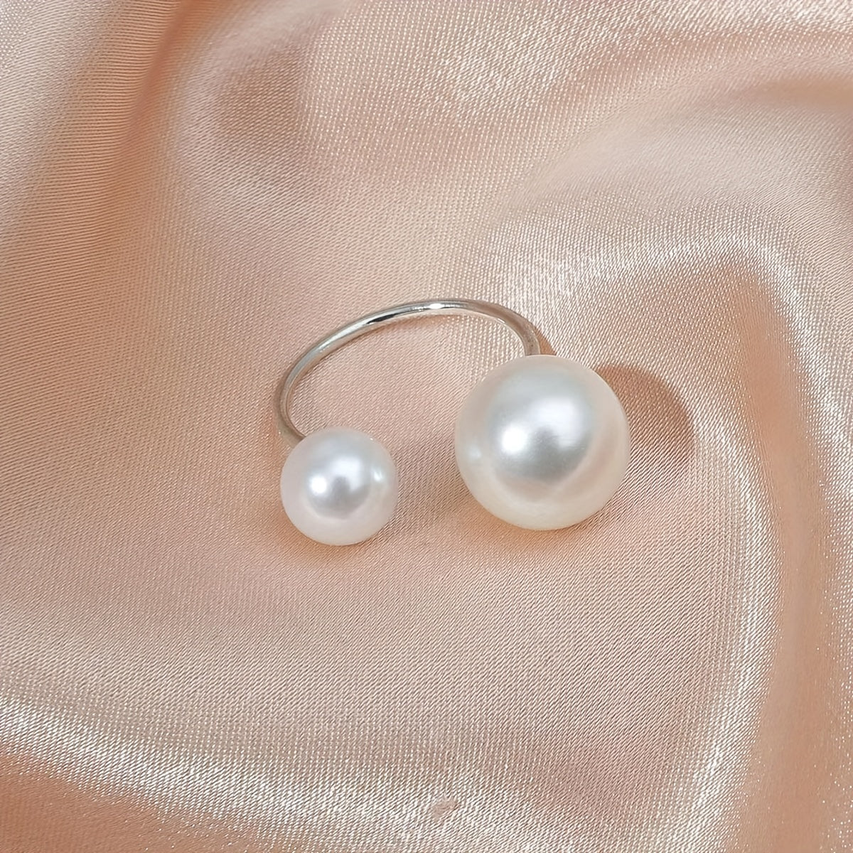 Faux Pearl Cuff Ring 18k Plated Evening Party Accessory
