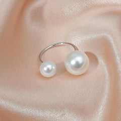 Faux Pearl Cuff Ring 18k Plated Evening Party Accessory