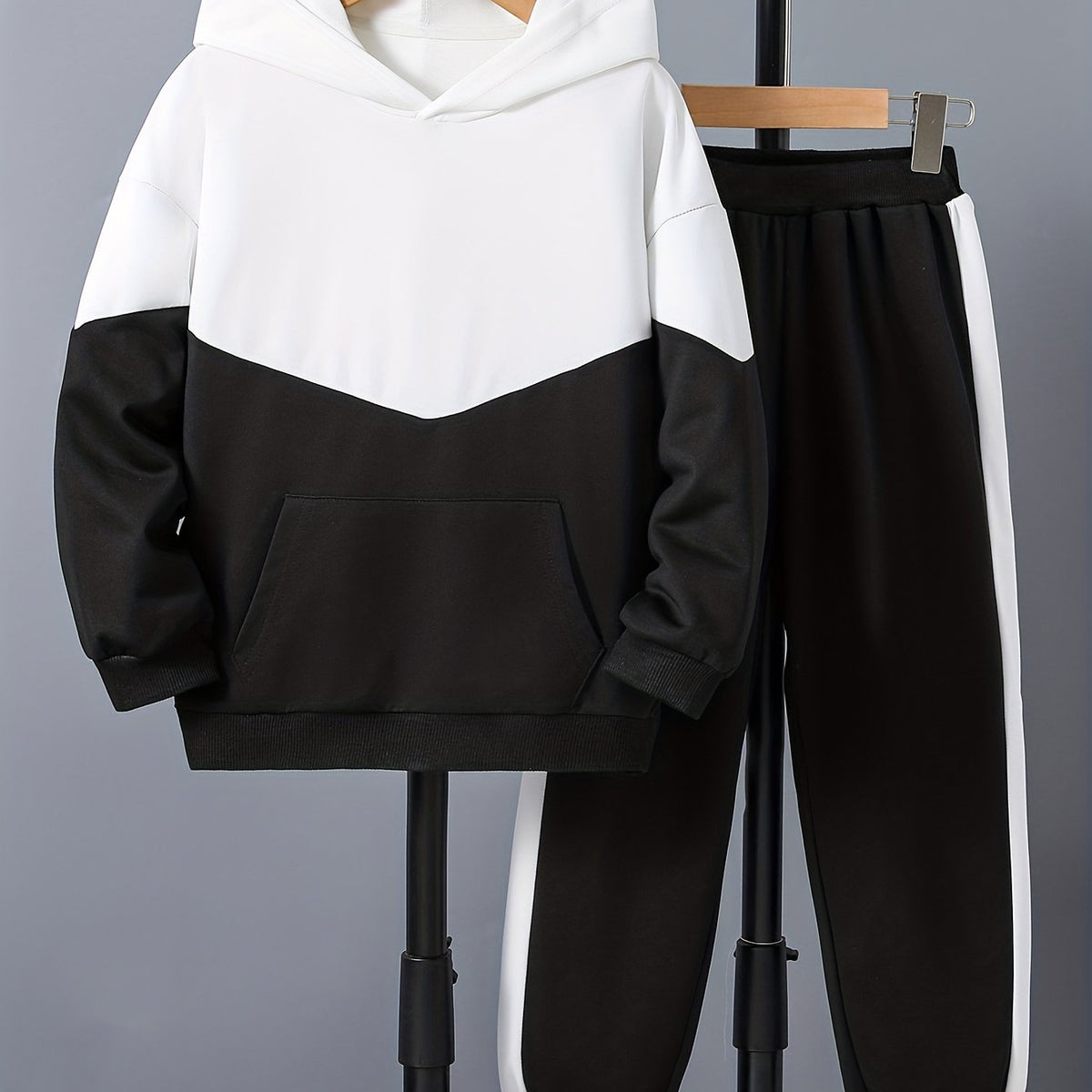 Boy's 2pcs Hoodie & Sweatpants Set Block Top Casual Outfits Kids Clothes