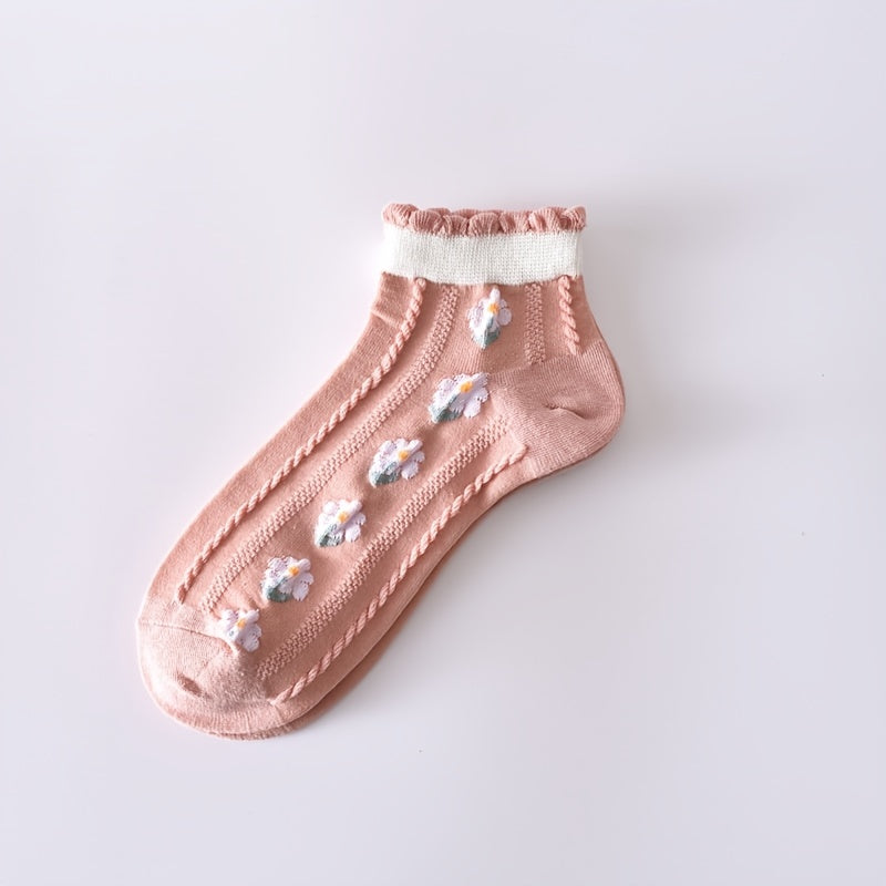 7 Pairs Flowers Bubble Crew Socks Lightweight & Comfy Ankle Socks