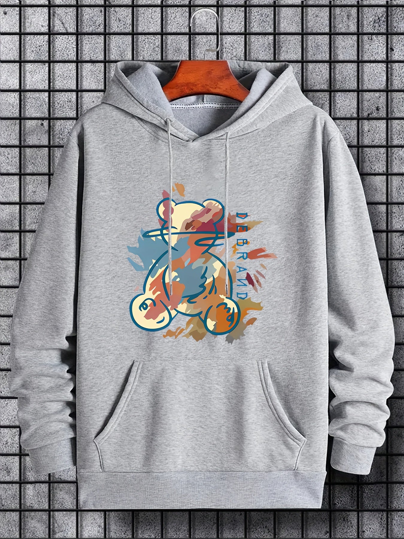 Cartoon Bear Print Hoodie Men's Graphic Pullover Hoodie