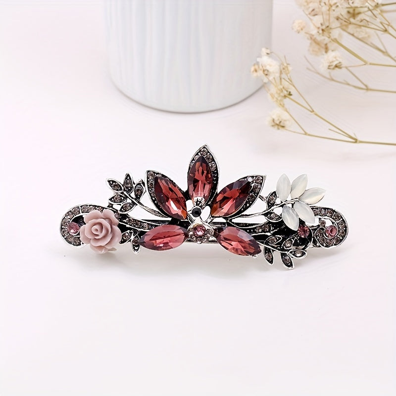 Vintage Rhinestone Barrette Crystal Flower Hair Clip Metal Hair Clip
