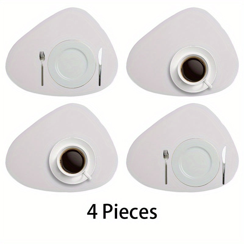 4pcs Leather Place Mats Water Drop Shaped Placemats Solid Style Placemat