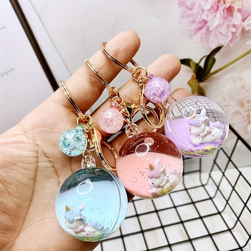 Crystal Ball Pendant Liquid Quicksand Keychain Car Key Chain