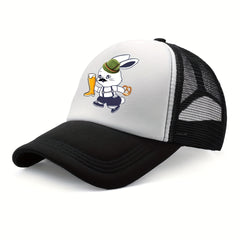 Beer Mesh Trucker Hat Anime Suit Beer Rabbit Print Baseball Cap