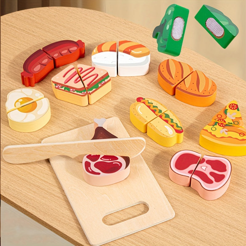 Wooden Toy Cutting Fruits and Vegetables with Magic Tape