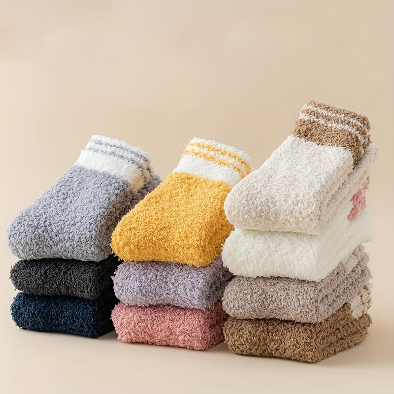 5 Pairs Striped Fuzzy Socks Comfy & Warm Women's Stockings