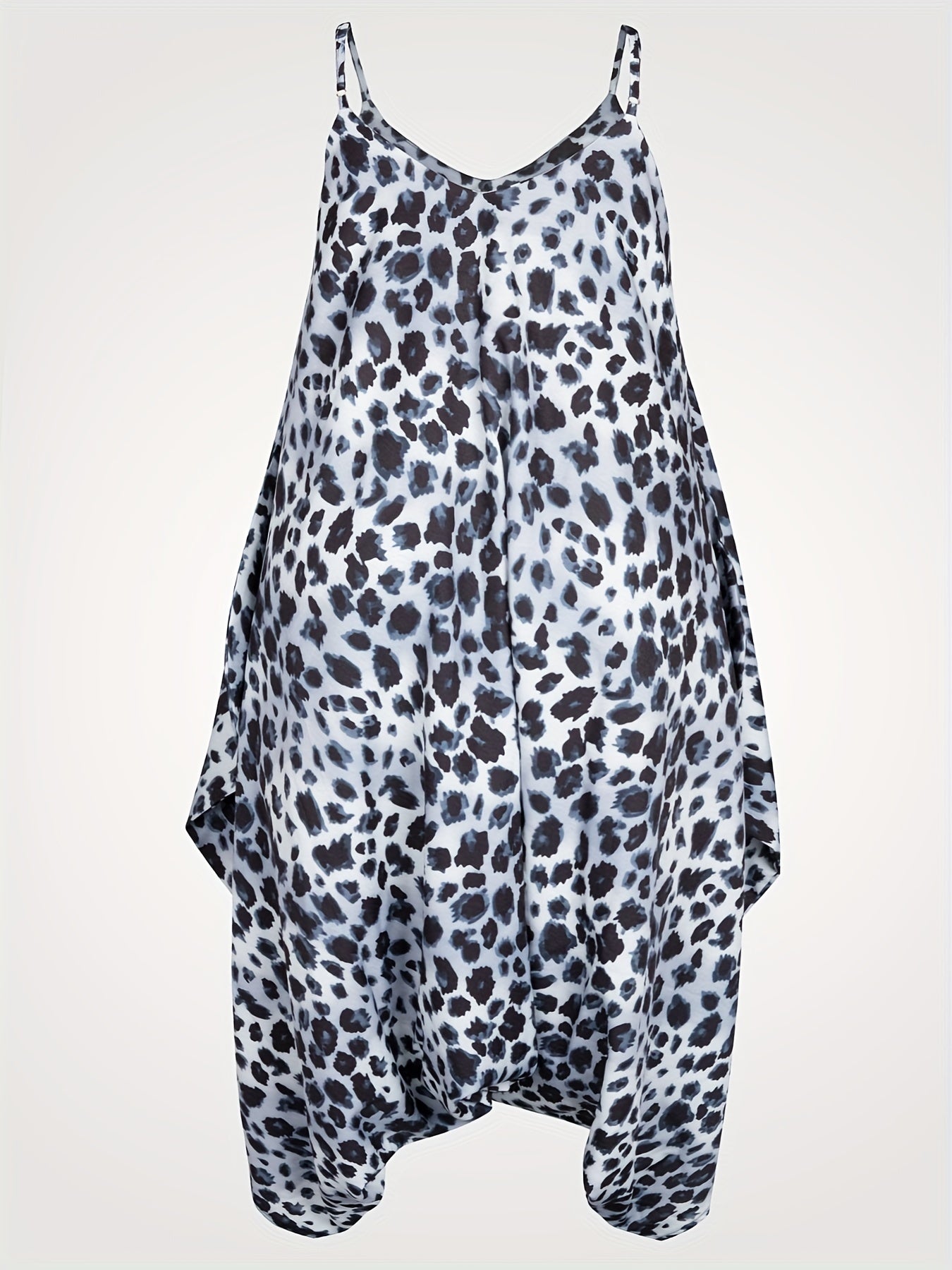  Leopard Print V Neck Harem Jumpsuit