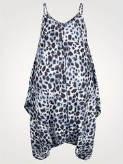  Leopard Print V Neck Harem Jumpsuit