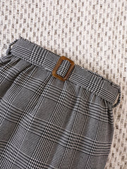 Girl's Ribbed Turtleneck Top & Plaid Belted Skirt Set Casual Outfits