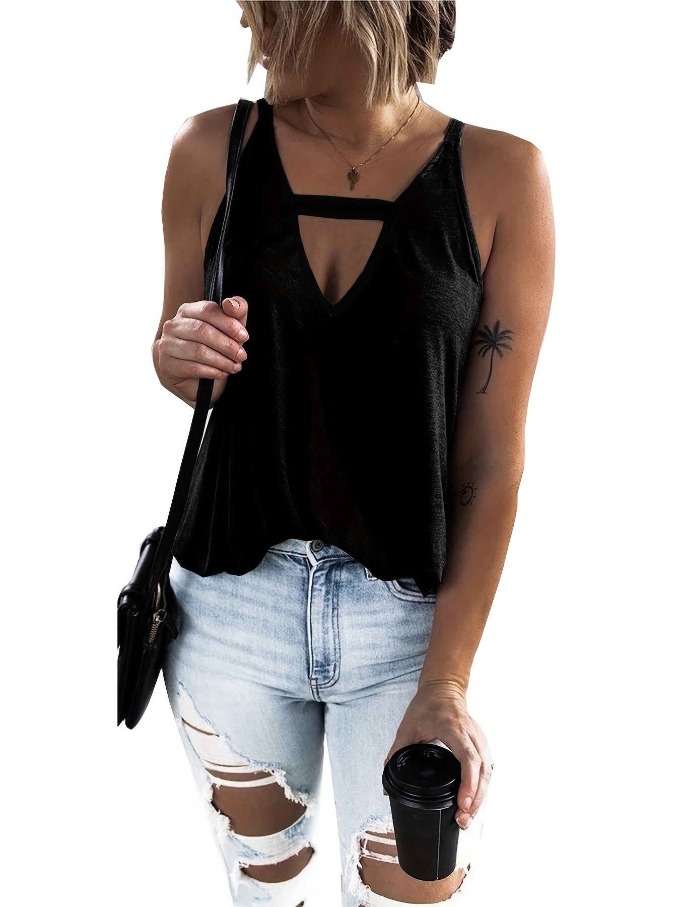 Women's Solid V Neck Tank Top