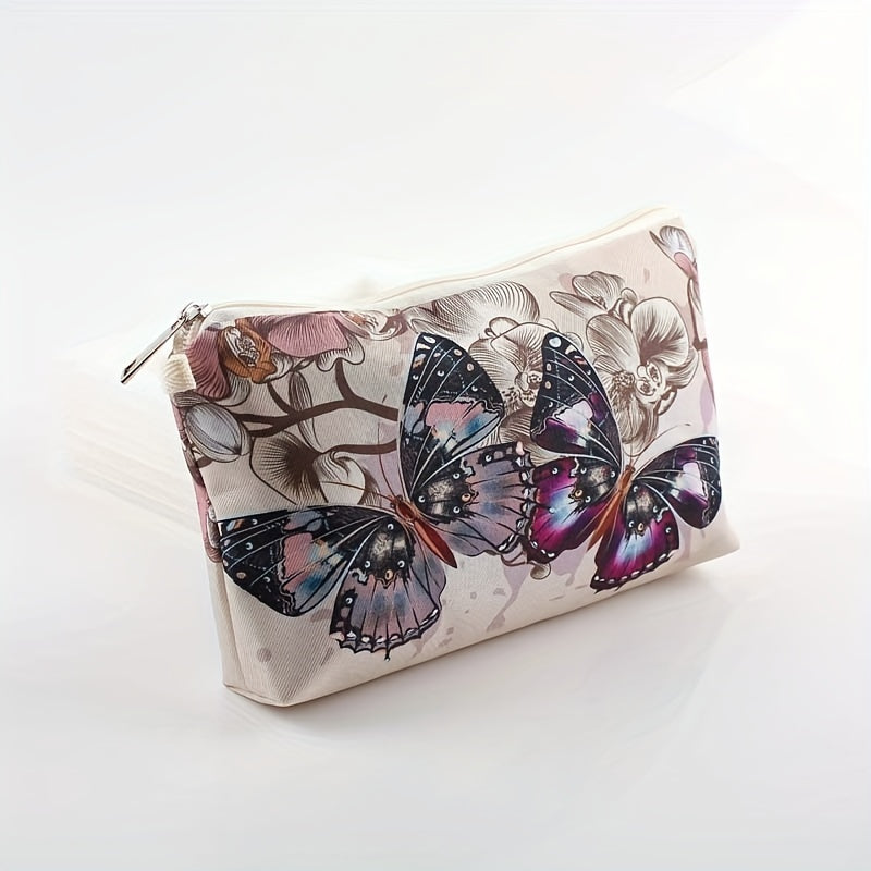 Vintage Butterfly Pattern Makeup Zipper Bag Lightweight Portable Cosmetic Bag