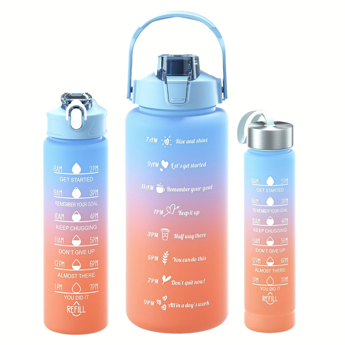 Gradient Frosted Water Bottle 3pcs with Straw for Outdoor Sports Fitness