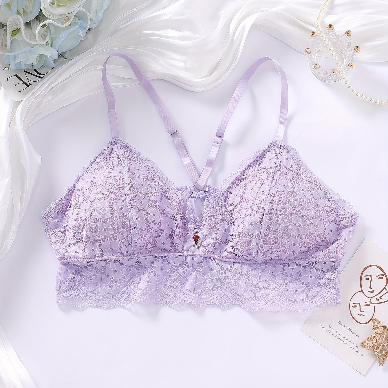 Sexy Plus Size Rhinestone Lace Bralette
