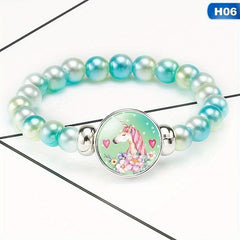 12 Rainbow Unicorn Glass Beads Bracelets for Girls Party