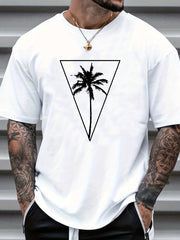 Coconut Palm Print Men's Graphic Crew Neck T-shirt for Summer