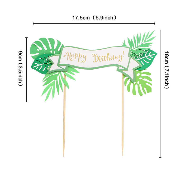 4pcs Dinosaur & Leaf Cake Topper - Green Birthday Christmas Halloween Gift