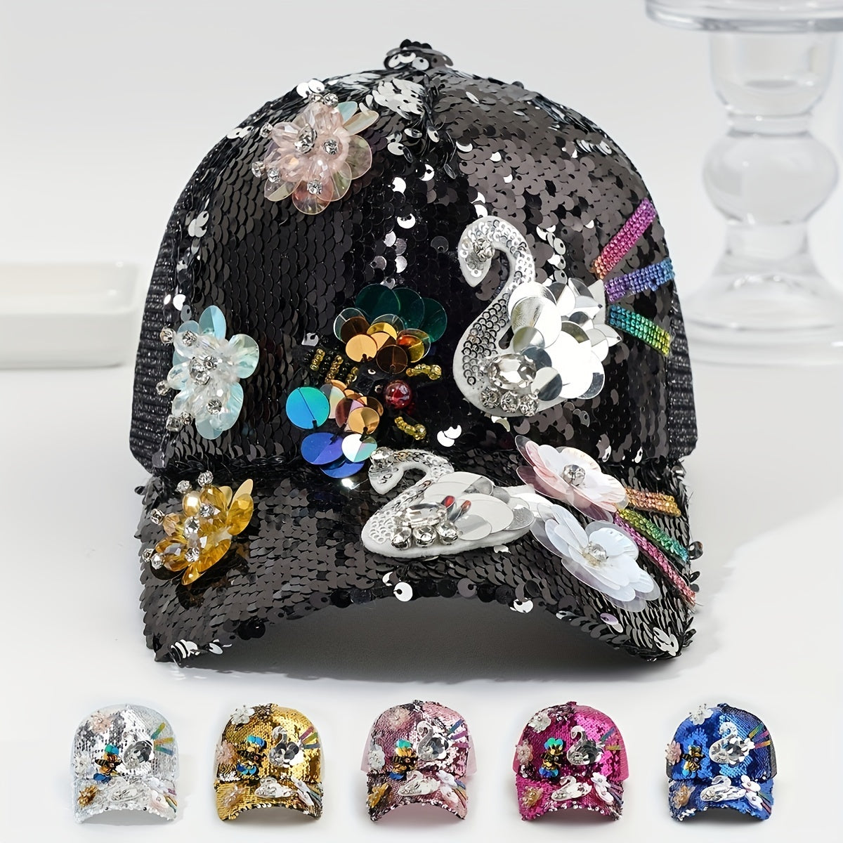 Rhinestone Sequin Baseball Cap Women's Sunshade Peaked Cap