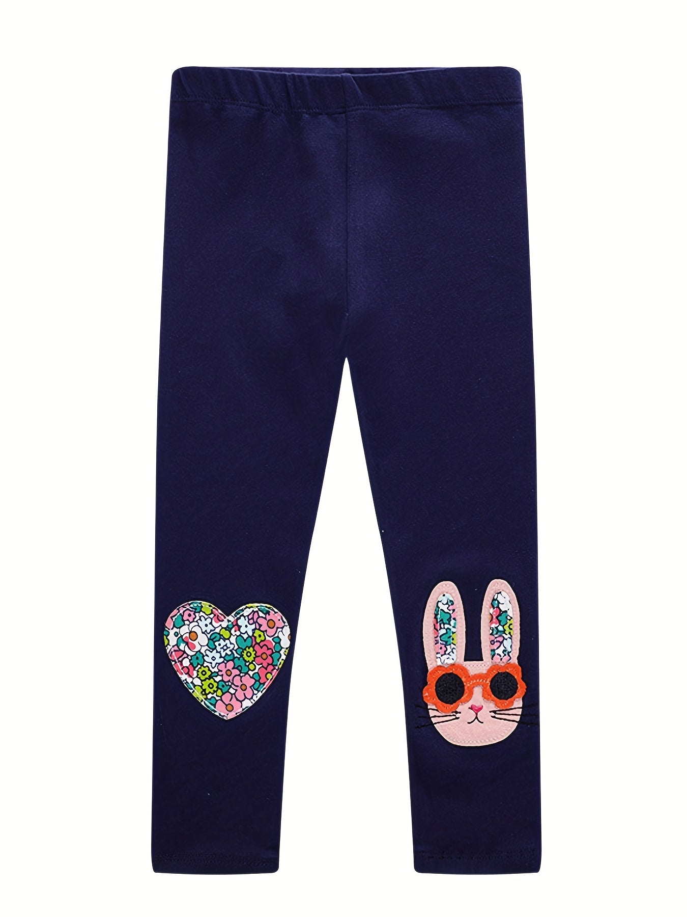Girls Rabbit & Heart Patch Embroidery Casual Pants