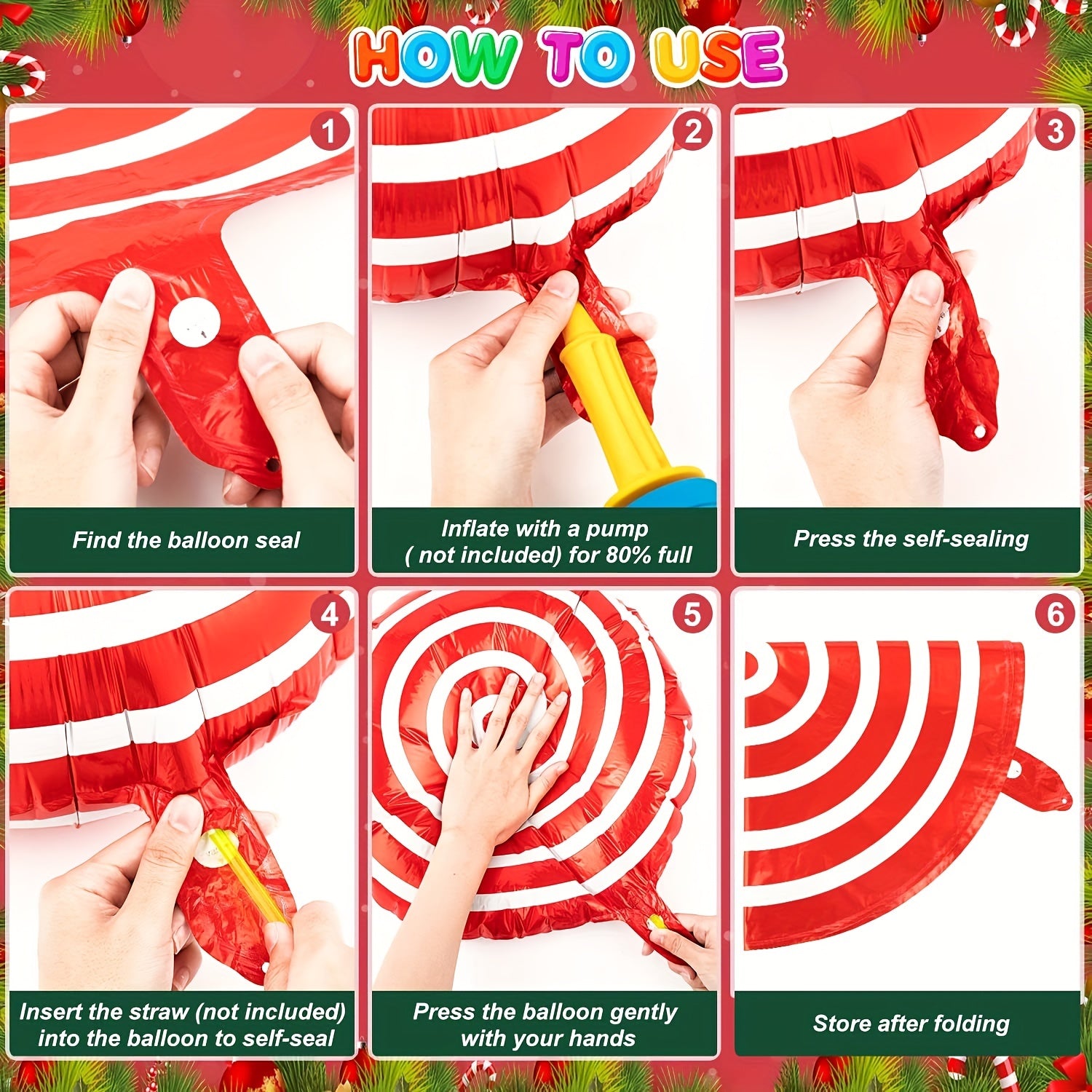 36pcs Christmas Candy Balloons Kit Large Swirl Cane Candy Foil Balloons