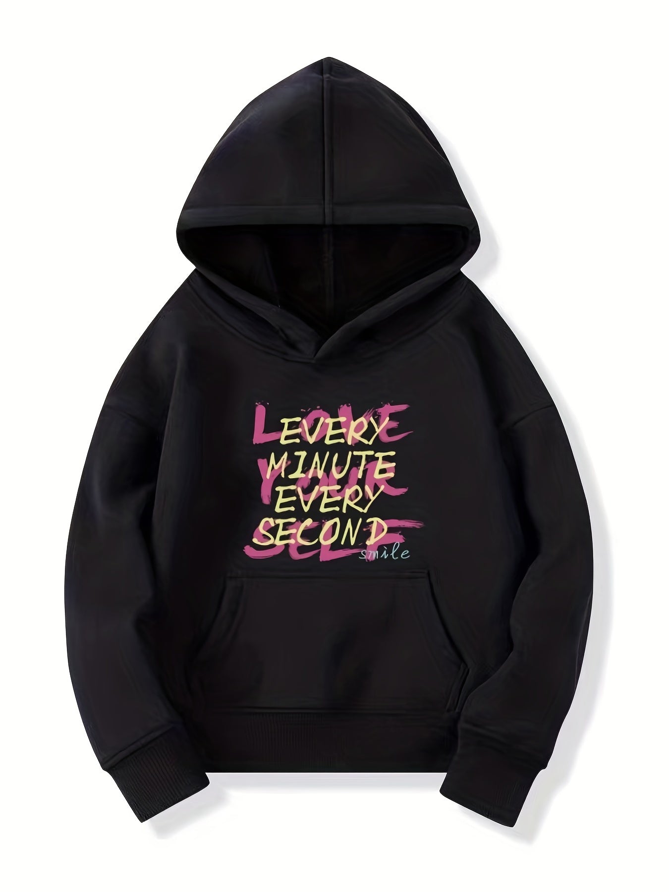 Girls 'Love Yourself' Print Hooded Sweatshirt - Long Sleeve Hoodie Pullover