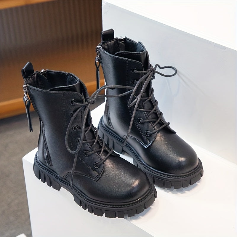 Girls Kids Lace Up Boots Non Slip Zipper Comfortable Indoor Outdoor