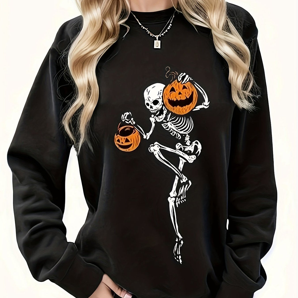 Skull Print Pullover Sweatshirt for Women