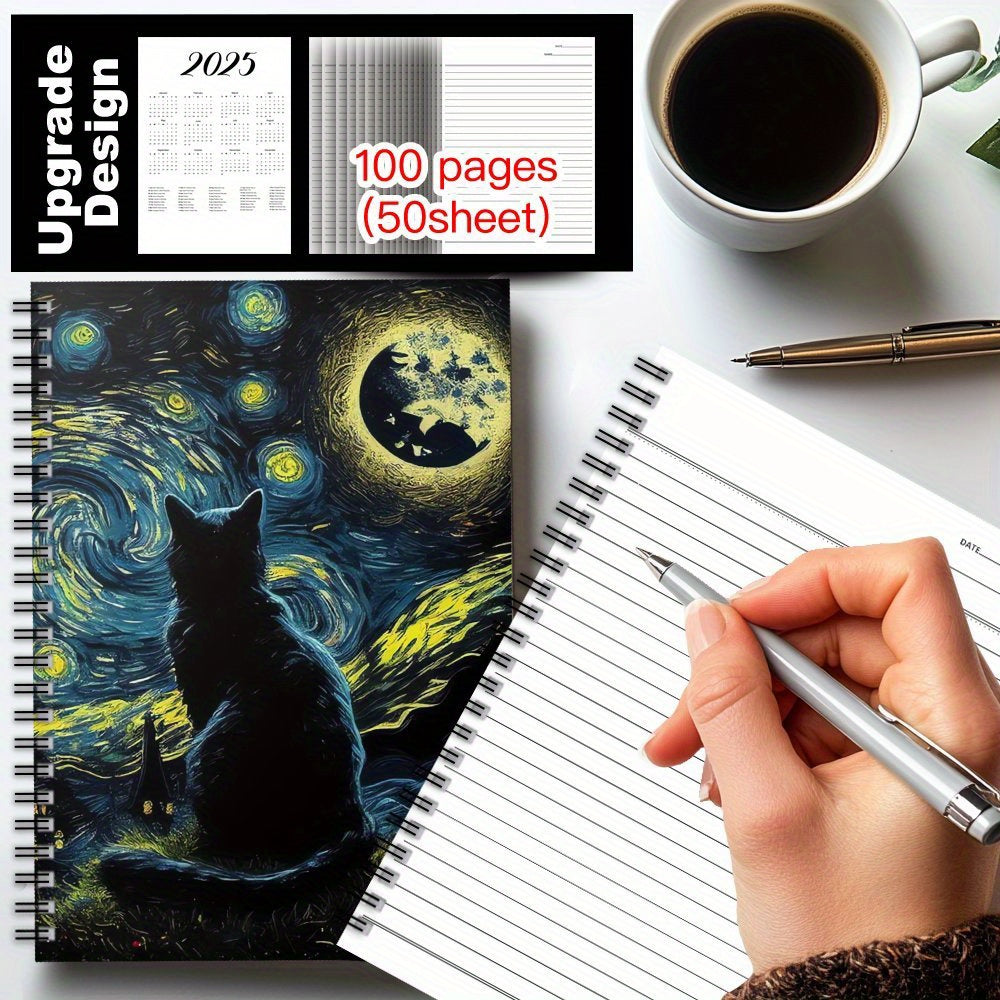 Cat Spiral Notebook Starry Night 100 Pages Journal Office School Supplies