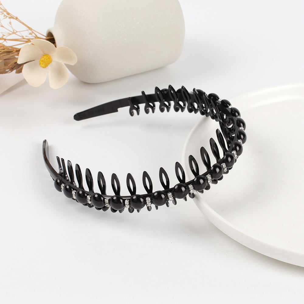 Wave Rhinestone Headband with Crystal Pearl Decoration