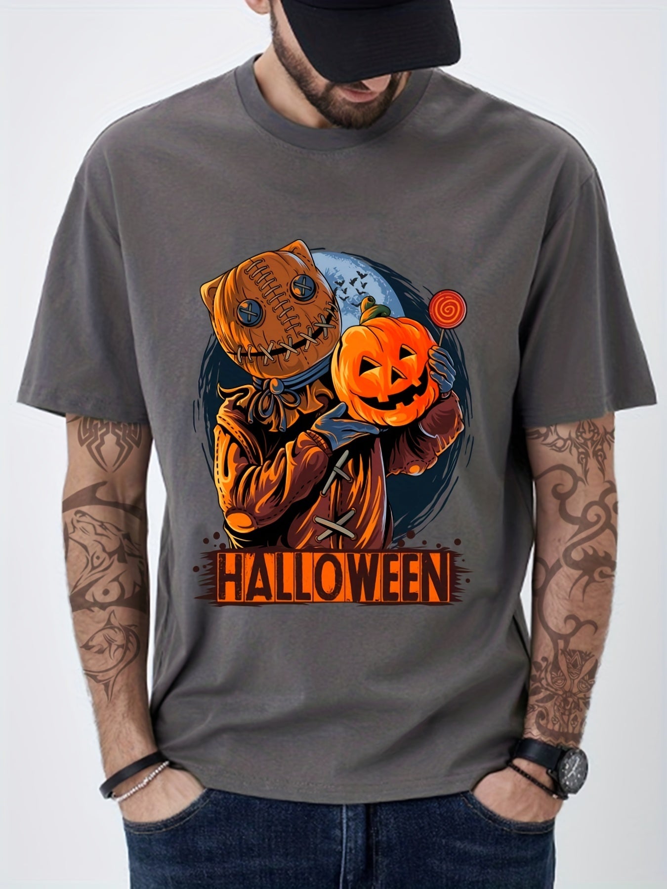 Cotton Halloween Pumpkin Men's Graphic Tee Casual Comfy Tshirt