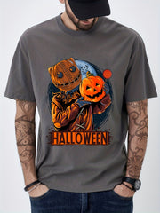 Cotton Halloween Pumpkin Men's Graphic Tee Casual Comfy Tshirt
