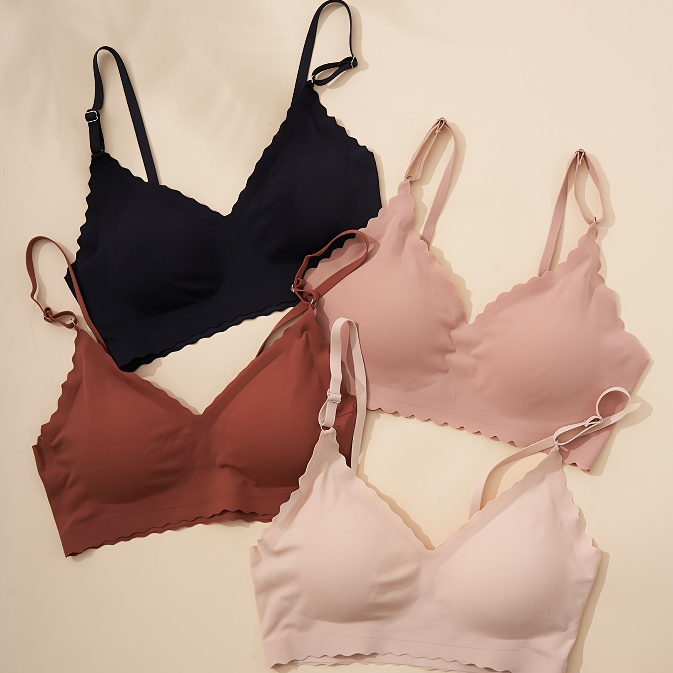 Seamless Wavy Trim Bralettes Comfort Soft Wireless Bra Women's Lingerie