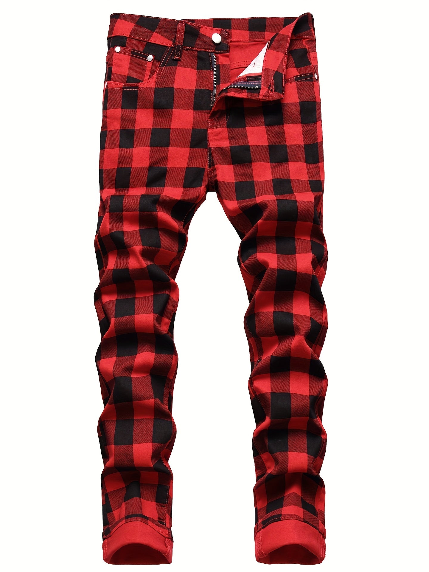Boys Plaid Cotton Jeans Skinny Slim Fit Washed Denim Long Pencil Pants