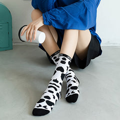 5 Pairs Cow Spot Print Socks Women's Mid Tube Stockings