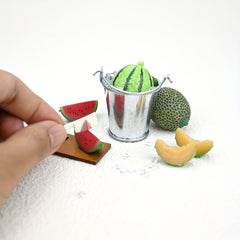 Dollhouse Fruit Set: Ice Bucket Cantaloupe & Watermelon