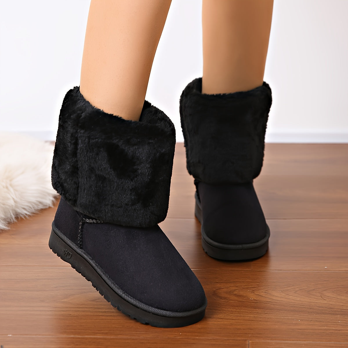 Women's Snow Flat Boots Fluffy Fur Lined Non slip Warm Thickened