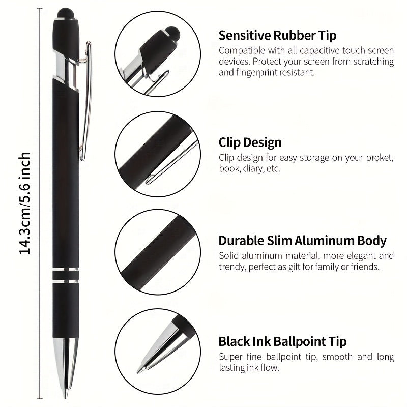 7pcs Metal Ballpoint Pen Inspirational Quotes Touch Screen 2n1 Ink