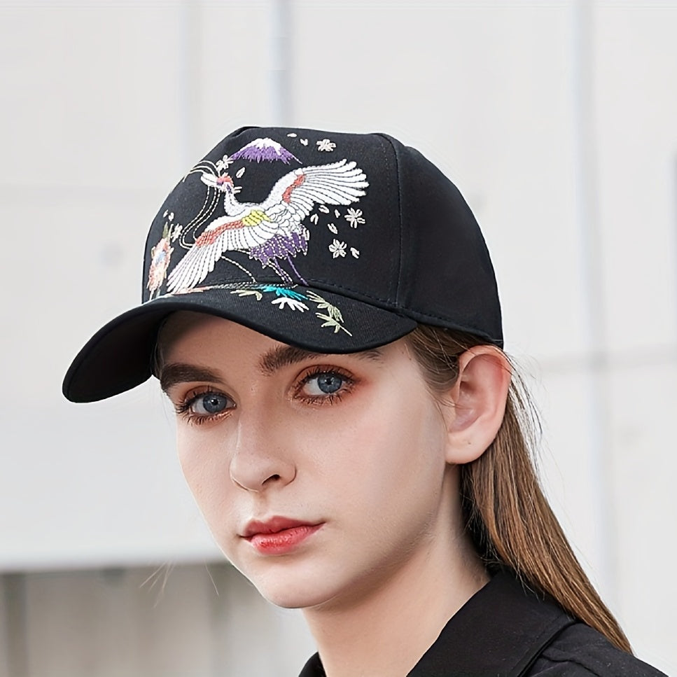Crane Embroidery Baseball Cap Solid Cotton Dad Hat Sun Hats For Women