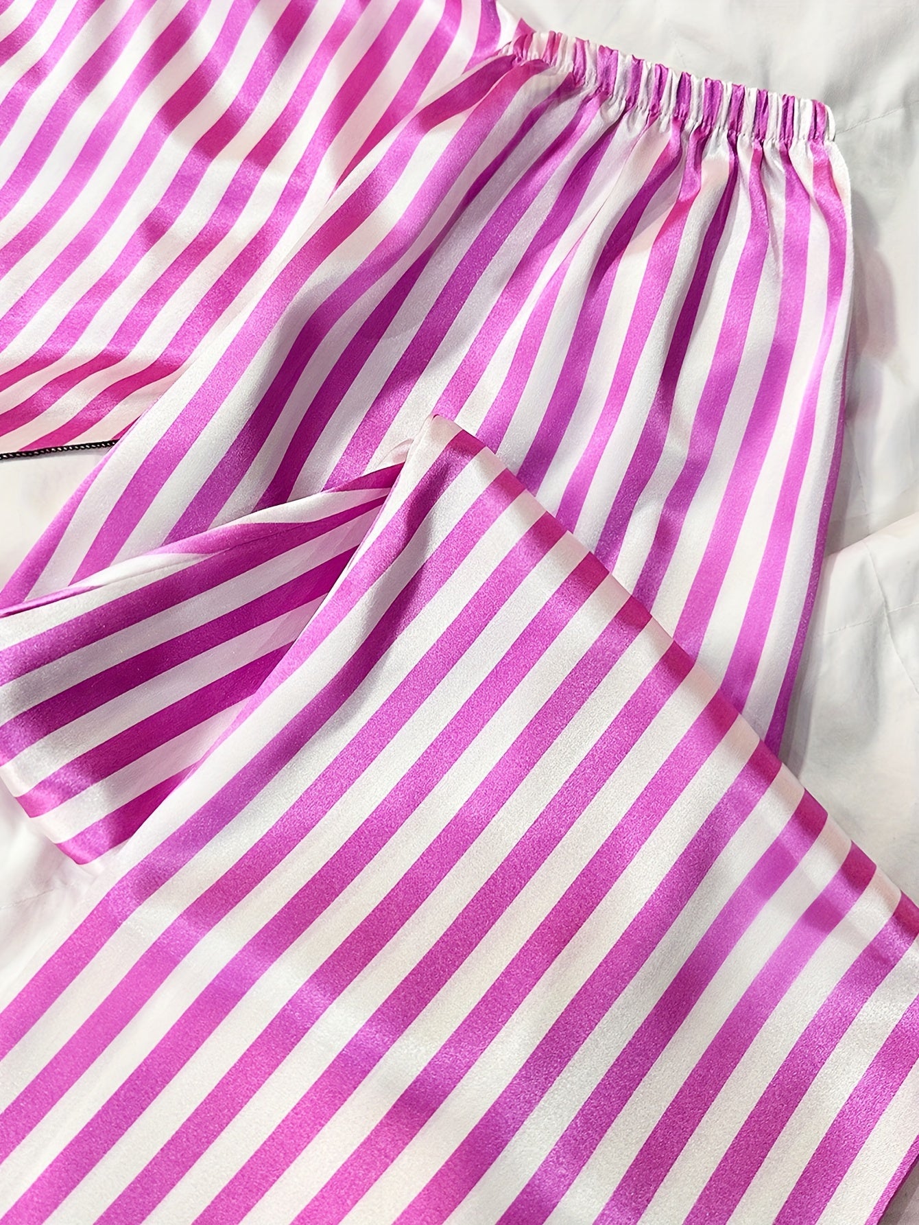 Stripe Print Pajama Set V Neck Cami Top & Pants Women's Loungewear