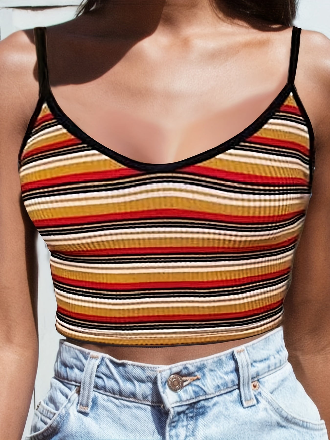 Striped Spaghetti Strap Crop Top Y2K Sexy Backless Cami Top