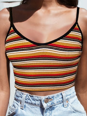 Striped Spaghetti Strap Crop Top Y2K Sexy Backless Cami Top