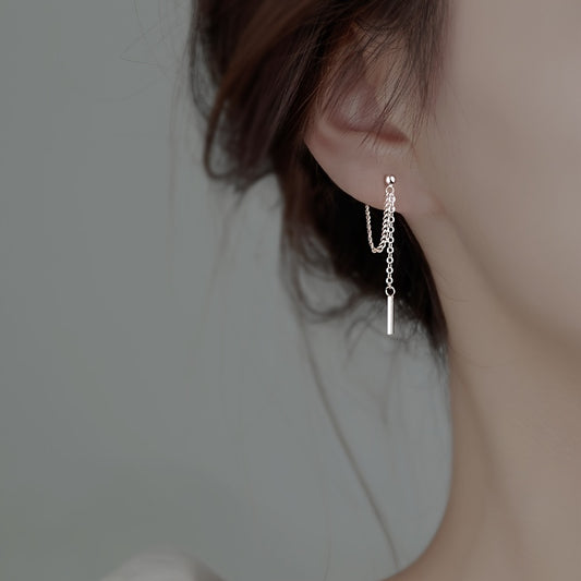 Modern Sterling Silver Bar Threader Earrings