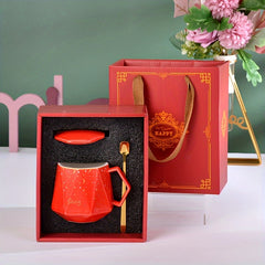 Ramadan Gift: 13oz Ceramic Cup With Spoon, Star & Moon Pattern