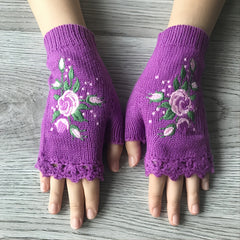 Women's Flower Knit Fingerless Gloves