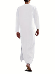 Islamic Arabic Kaftan Men's Long Sleeve V Neck Casual Wear Dubai