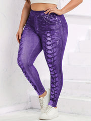  Denim Print Stretch Leggings High Waist Women's Casual Leggings
